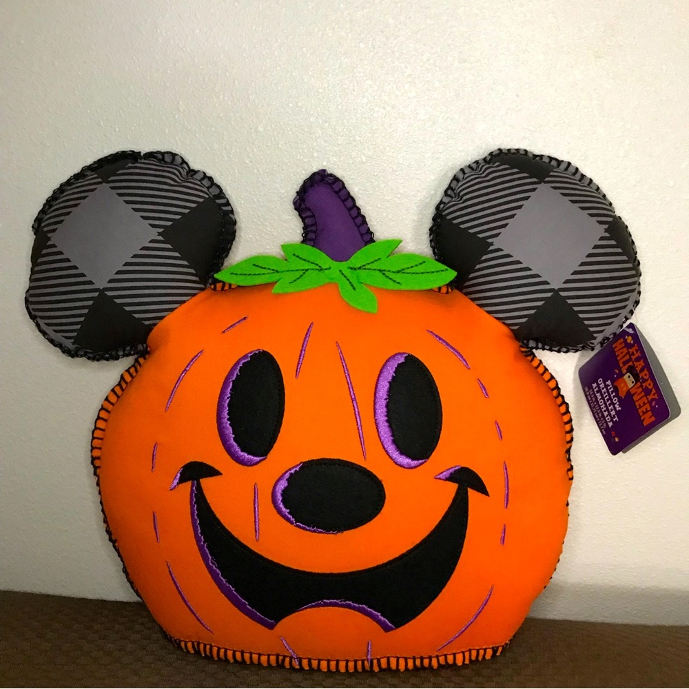 Disney Store Halloween Pillow Jack O Lantern Hey Pumpkin Mickey Mouse Orange